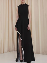 Contrast Color Irregular Clipping Skinny Round-Neck Maxi Dresses